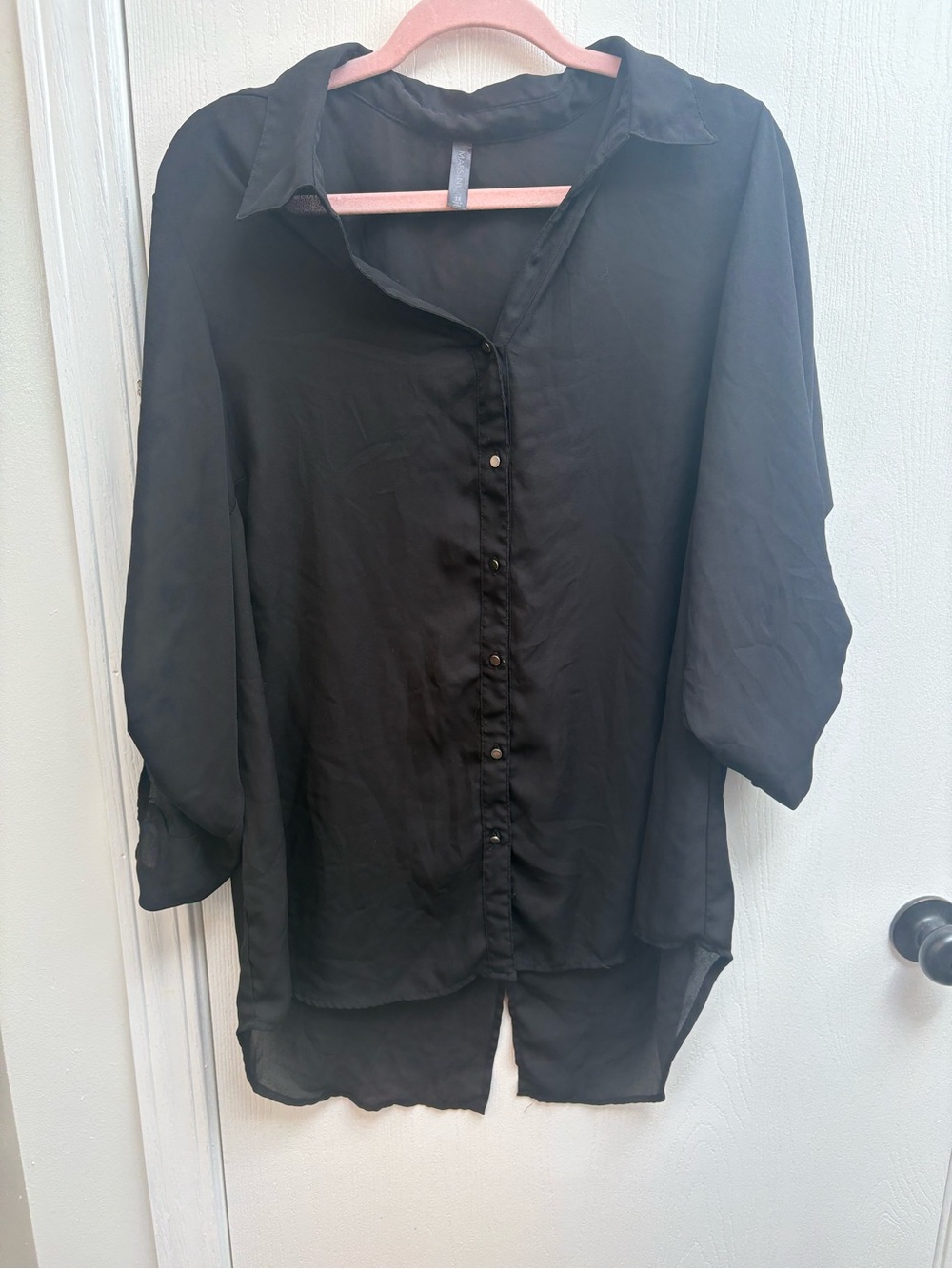 Massini Black Button-Front Women's Blouse